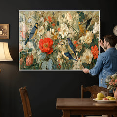 Vintage Birds and Flowers Wall Art Canvas Print, Botanical