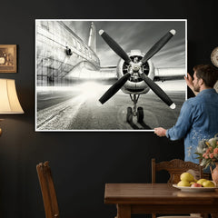Vintage Airplane Wall Art Canvas Print, Black and White