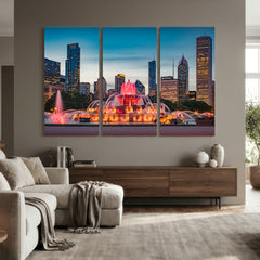 Chicago Wall Art Canvas Print - Chicago City Downtown Night