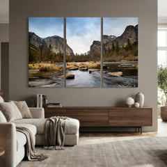 Yosemite Valley Mountain Landscape Wall Art Canvas Print,