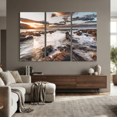 Rocky Coast Ocean Sunset Wall Art Canvas Print, Dramatic