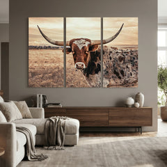 Texas Longhorn Wall Art Canvas Print – Western Cattle Ranch