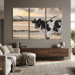 Texas Longhorn Bull Rustic Wall Art Canvas Print
