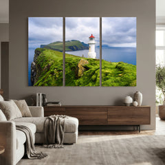 Coastal Lighthouse Wall Art Canvas Print, Cliffside Ocean