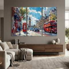 London City Street Wall Art Canvas Print, Big Ben & Red Bus