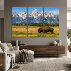 Bison in Mountain Landscape Wall Art Canvas Print – Western