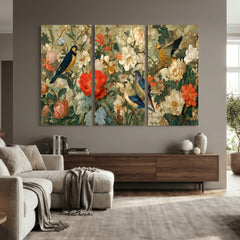 Vintage Birds and Flowers Wall Art Canvas Print, Botanical