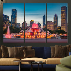 Chicago Wall Art Canvas Print - Chicago City Downtown Night