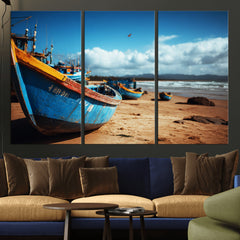 Fishing Boats Wall Art Canvas Print, Coastal Boat Beach