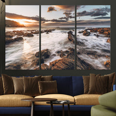 Rocky Coast Ocean Sunset Wall Art Canvas Print, Dramatic