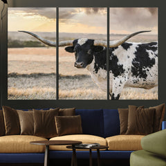 Texas Longhorn Bull Rustic Wall Art Canvas Print