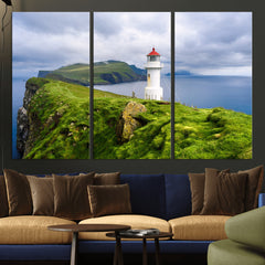 Coastal Lighthouse Wall Art Canvas Print, Cliffside Ocean