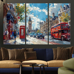 London City Street Wall Art Canvas Print, Big Ben & Red Bus