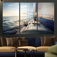 Sailboat Wall Art Canvas Print, Ocean Sunset Sailing Framed