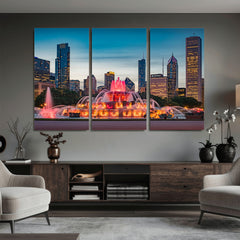 Chicago Wall Art Canvas Print - Chicago City Downtown Night