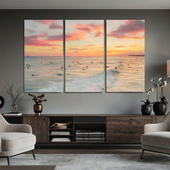Sunset Beach Wall Art Canvas Print – Soft Coastal