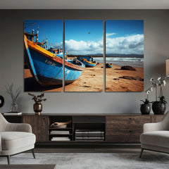 Fishing Boats Wall Art Canvas Print, Coastal Boat Beach
