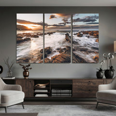 Rocky Coast Ocean Sunset Wall Art Canvas Print, Dramatic
