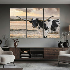Texas Longhorn Bull Rustic Wall Art Canvas Print