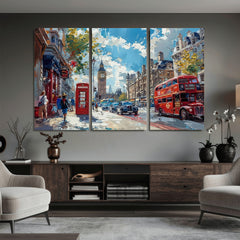 London City Street Wall Art Canvas Print, Big Ben & Red Bus