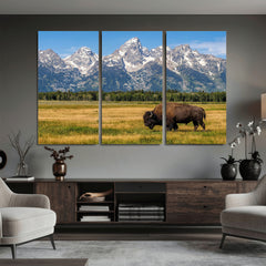 Bison in Mountain Landscape Wall Art Canvas Print – Western