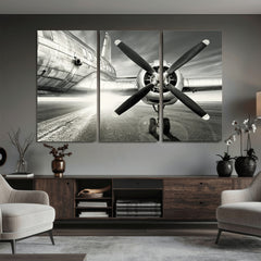 Vintage Airplane Wall Art Canvas Print, Black and White