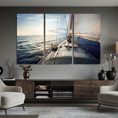 Sailboat Wall Art Canvas Print, Ocean Sunset Sailing Framed
