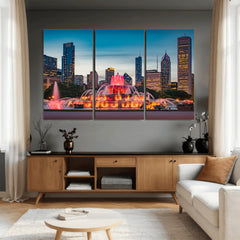Chicago Wall Art Canvas Print - Chicago City Downtown Night