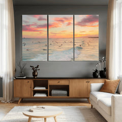 Sunset Beach Wall Art Canvas Print – Soft Coastal