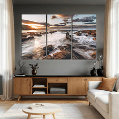 Rocky Coast Ocean Sunset Wall Art Canvas Print, Dramatic