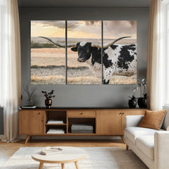 Texas Longhorn Bull Rustic Wall Art Canvas Print
