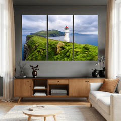 Coastal Lighthouse Wall Art Canvas Print, Cliffside Ocean