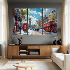London City Street Wall Art Canvas Print, Big Ben & Red Bus