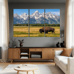 Bison in Mountain Landscape Wall Art Canvas Print – Western