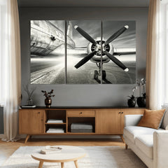 Vintage Airplane Wall Art Canvas Print, Black and White