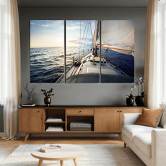 Sailboat Wall Art Canvas Print, Ocean Sunset Sailing Framed