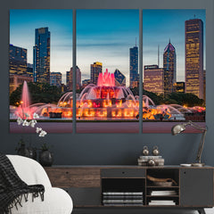 Chicago Wall Art Canvas Print - Chicago City Downtown Night