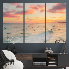 Sunset Beach Wall Art Canvas Print – Soft Coastal