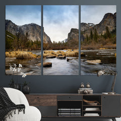 Yosemite Valley Mountain Landscape Wall Art Canvas Print,