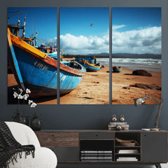 Fishing Boats Wall Art Canvas Print, Coastal Boat Beach