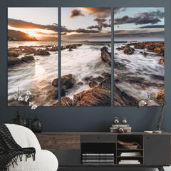 Rocky Coast Ocean Sunset Wall Art Canvas Print, Dramatic