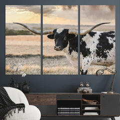 Texas Longhorn Bull Rustic Wall Art Canvas Print