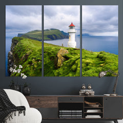Coastal Lighthouse Wall Art Canvas Print, Cliffside Ocean