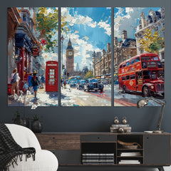 London City Street Wall Art Canvas Print, Big Ben & Red Bus