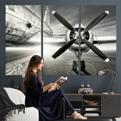 Vintage Airplane Wall Art Canvas Print, Black and White