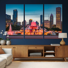 Chicago Wall Art Canvas Print - Chicago City Downtown Night