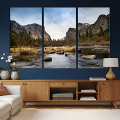 Yosemite Valley Mountain Landscape Wall Art Canvas Print,