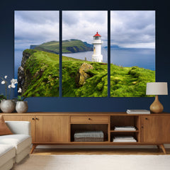 Coastal Lighthouse Wall Art Canvas Print, Cliffside Ocean