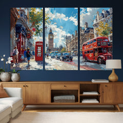 London City Street Wall Art Canvas Print, Big Ben & Red Bus
