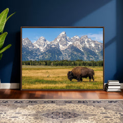 Bison in Mountain Landscape Wall Art Canvas Print – Western